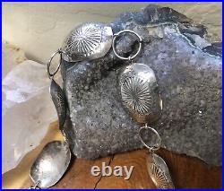 Wonderful Vintage Navajo Native Stamped Sterling Silver Concho Belt 34 1/2