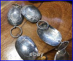 Wonderful Vintage Navajo Native Stamped Sterling Silver Concho Belt 34 1/2