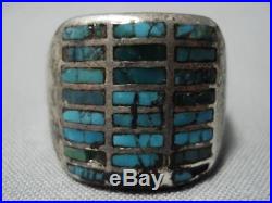 Wonderful Vintage Navajo Sterling Silver Turquoise Inlay Ring Old
