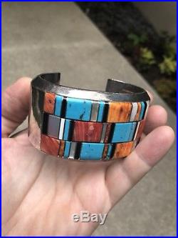 Wow! Vintage Ervin Tsosie Navajo Sterling Silver Multi Stone Inlay Cuff Bracelet