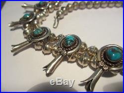 Xfine Hand Tooled Vintage Navajo Sterling Naja Turquoise Squash Blossom Necklace