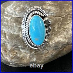 Yazzie Handmade Navajo Sterling Silver Blue Kingman Turquoise Ring Sz 8.5 19627