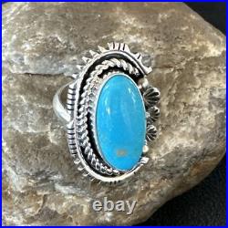 Yazzie Handmade Navajo Sterling Silver Blue Kingman Turquoise Ring Sz 8.5 19627