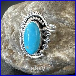 Yazzie Handmade Navajo Sterling Silver Blue Kingman Turquoise Ring Sz 8.5 19627