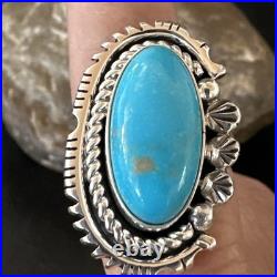 Yazzie Handmade Navajo Sterling Silver Blue Kingman Turquoise Ring Sz 8.5 19627