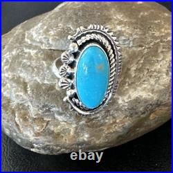 Yazzie Handmade Navajo Sterling Silver Blue Kingman Turquoise Ring Sz 8.5 19627