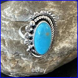 Yazzie Handmade Navajo Sterling Silver Blue Kingman Turquoise Ring Sz 8.5 19627