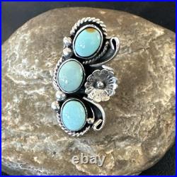 Yazzie Ring Blue Turquoise Navajo Sterling Silver Cluster Size 8.5 19225