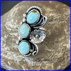 Yazzie Ring Blue Turquoise Navajo Sterling Silver Cluster Size 8.5 19225