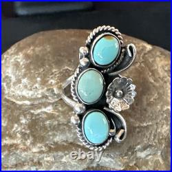Yazzie Ring Blue Turquoise Navajo Sterling Silver Cluster Size 8.5 19225