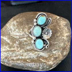 Yazzie Ring Blue Turquoise Navajo Sterling Silver Cluster Size 8.5 19225