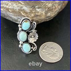 Yazzie Ring Blue Turquoise Navajo Sterling Silver Cluster Size 8.5 19225
