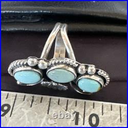 Yazzie Ring Blue Turquoise Navajo Sterling Silver Cluster Size 8.5 19225