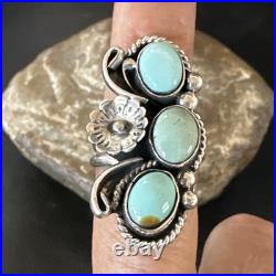 Yazzie Ring Blue Turquoise Navajo Sterling Silver Cluster Size 8.5 19225
