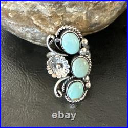 Yazzie Ring Blue Turquoise Navajo Sterling Silver Cluster Size 8.5 19225