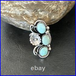 Yazzie Ring Blue Turquoise Navajo Sterling Silver Cluster Size 8.5 19225