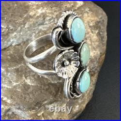 Yazzie Ring Blue Turquoise Navajo Sterling Silver Cluster Size 8.5 19225