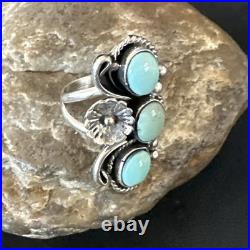 Yazzie Ring Blue Turquoise Navajo Sterling Silver Cluster Size 8.5 19225