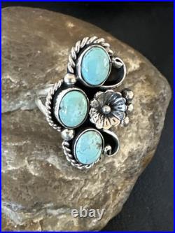 Yazzie Ring Blue Turquoise Navajo Sterling Silver Cluster Size 8.5 19226
