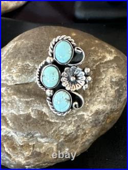 Yazzie Ring Blue Turquoise Navajo Sterling Silver Cluster Size 8.5 19226
