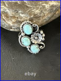 Yazzie Ring Blue Turquoise Navajo Sterling Silver Cluster Size 8.5 19226
