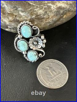 Yazzie Ring Blue Turquoise Navajo Sterling Silver Cluster Size 8.5 19226