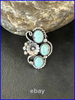 Yazzie Ring Blue Turquoise Navajo Sterling Silver Cluster Size 8.5 19226