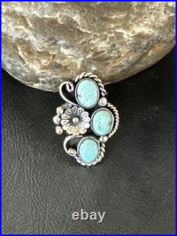 Yazzie Ring Blue Turquoise Navajo Sterling Silver Cluster Size 8.5 19226