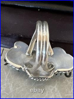 Yazzie Ring Blue Turquoise Navajo Sterling Silver Cluster Size 8.5 19226