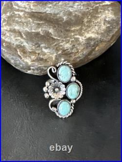 Yazzie Ring Blue Turquoise Navajo Sterling Silver Cluster Size 8.5 19226