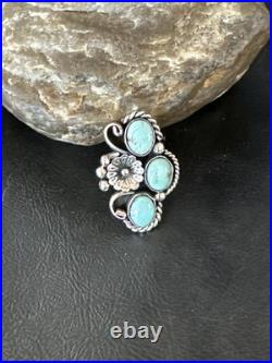 Yazzie Ring Blue Turquoise Navajo Sterling Silver Cluster Size 8.5 19226