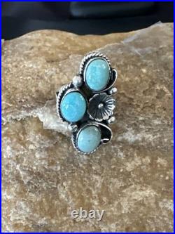 Yazzie Ring Green Turquoise Navajo Sterling Silver Cluster Size 8 19222