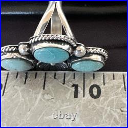 Yazzie Ring Green Turquoise Navajo Sterling Silver Cluster Size 8 19222