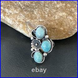 Yazzie Ring Green Turquoise Navajo Sterling Silver Cluster Size 8 19222