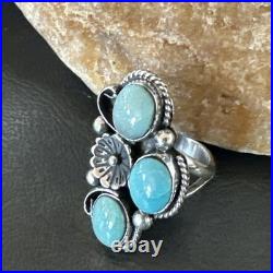 Yazzie Ring Green Turquoise Navajo Sterling Silver Cluster Size 8 19222