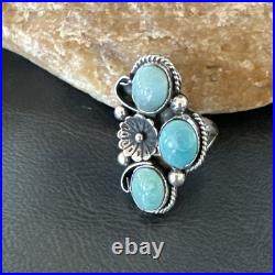 Yazzie Ring Green Turquoise Navajo Sterling Silver Cluster Size 8 19222
