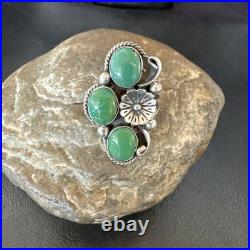 Yazzie Ring Green Turquoise Navajo Sterling Silver Cluster Size 8.5 19234