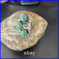 Yazzie Ring Green Turquoise Navajo Sterling Silver Cluster Size 8.5 19234