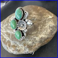 Yazzie Ring Green Turquoise Navajo Sterling Silver Cluster Size 8.5 19234