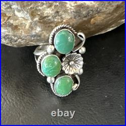 Yazzie Ring Green Turquoise Navajo Sterling Silver Cluster Size 8.5 19234