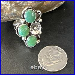 Yazzie Ring Green Turquoise Navajo Sterling Silver Cluster Size 8.5 19234