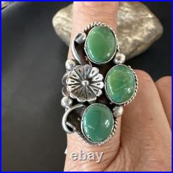 Yazzie Ring Green Turquoise Navajo Sterling Silver Cluster Size 8.5 19234