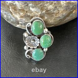 Yazzie Ring Green Turquoise Navajo Sterling Silver Cluster Size 8.5 19234
