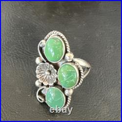 Yazzie Ring Green Turquoise Navajo Sterling Silver Cluster Size 8.5 19234