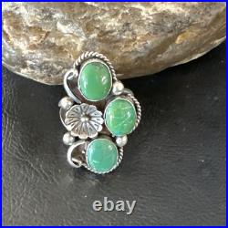 Yazzie Ring Green Turquoise Navajo Sterling Silver Cluster Size 8.5 19234