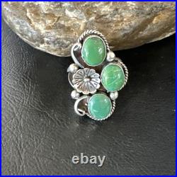 Yazzie Ring Green Turquoise Navajo Sterling Silver Cluster Size 8.5 19234
