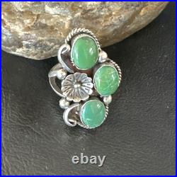 Yazzie Ring Green Turquoise Navajo Sterling Silver Cluster Size 8.5 19234