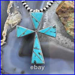 Yellowhorse Vintage Native American Sterling Turquoise Inlay Uni Cross Pendant