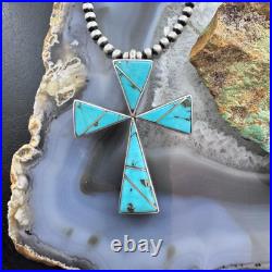 Yellowhorse Vintage Native American Sterling Turquoise Inlay Uni Cross Pendant
