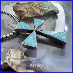Yellowhorse Vintage Native American Sterling Turquoise Inlay Uni Cross Pendant